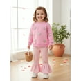 thumbnail image 5 of Loicainy Baby Toddler Girls Valentine's Day 2 Piece Outfits 6 12 18 24 Months 2T 3T 4T 5T Heart Decorated Long Sleeve Crew Neck Tops and Elastic Waist Flared Pants Kids Clothes Set, 5 of 9