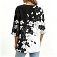 thumbnail image 4 of Asgosdo Women Tops Shirts Black White Ombre Floral Print Notched V Neck Decorative Button 3/4 Sleeve Loose Flowy Polyester Casual Blouses Multi Color Four Season Womens Tops, 4 of 5