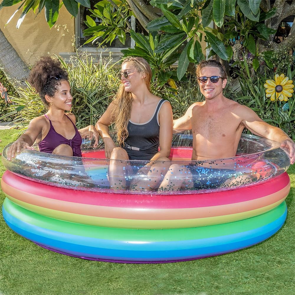 Inflatable Sunning Pools for up to 3 Adults (Palm & Plumeria Sunning Pool with Tropical Print)