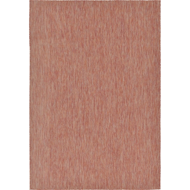 Unique Loom Solid Collection Casual Transitional Indoor and Outdoor Flatweave Area Rug, 7' x 10', Rust Red/Terracotta