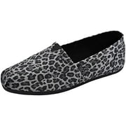Skechers Women's Bobs Plush-Hot Spotted Leopard Print Slip on Ballet Flat, Black/Charcoal, 7 M US