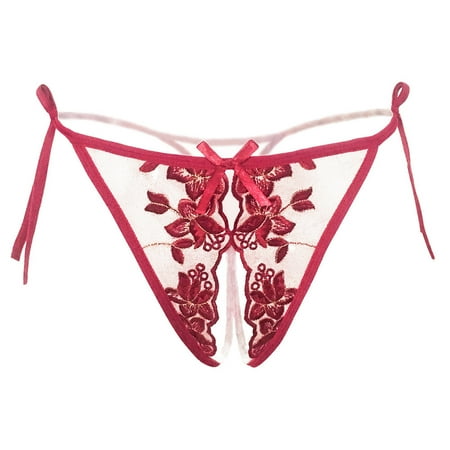 

BIZIZA Women s Thongs Sexy Low Rise Panties G-string Lingerie Open Crotch Lace Up Deep Red One Size