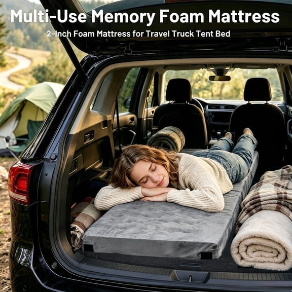 Velvet Memory Foam Camping Cot Pad, 2 Inch Sleeping Pad | Non-Slip Portable Roll up Cot Pad for Motorhome, Travel Trailer, Truck Bed Tent, Easy Care, Grey