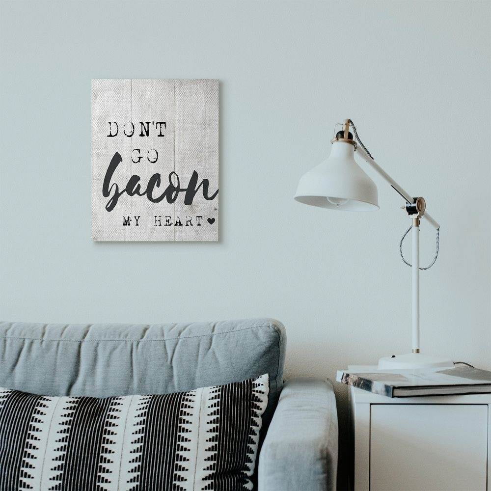 Stupell Industries Bacon My Heart Funny Word Kitchen Dining Room Wood Textured Design Canvas Wall Art by Daphne Polselli