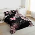 thumbnail image 3 of jejeloiu Abstract Sketch Floral Full Size Comforter Sets,Vintage Flower Blossom Bedding Comforter Set,Pink Black Bedding Sets For Girls Kids,Luxury Bedroom Decor Reversible,3pcs, 3 of 8