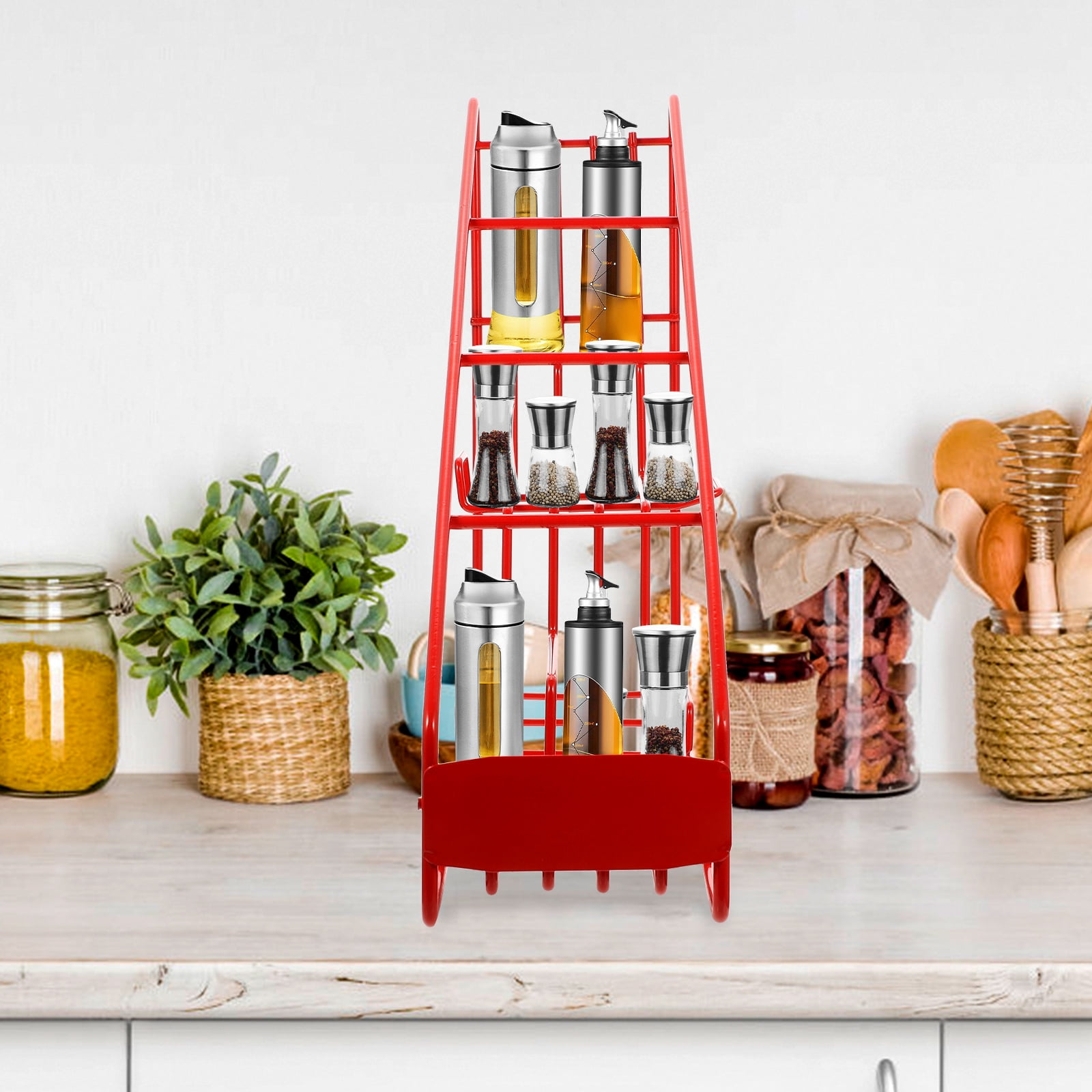 RENACLIPY Syrup Bottle Holder Iron Wire Rack in Red for Storage of Seasoning and Jam Bottles