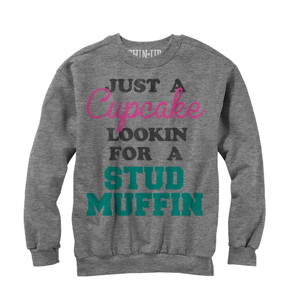 Women's CHIN UP Cupcake Looking for a Stud Muffin Sweatshirt Athletic Heather Medium
