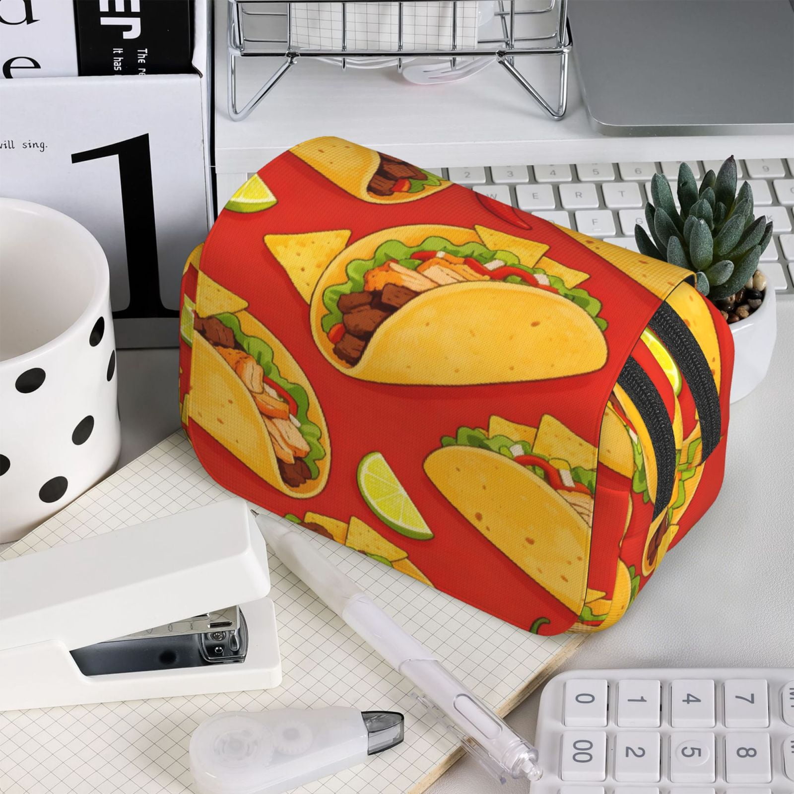 Large-Capacity Flip-Top Double-Layer Pencil Case, Multi-Functional Pocket Pen Case, Durable Stationery Organizer Mexico'S Cinco De Mayo Taco (7)