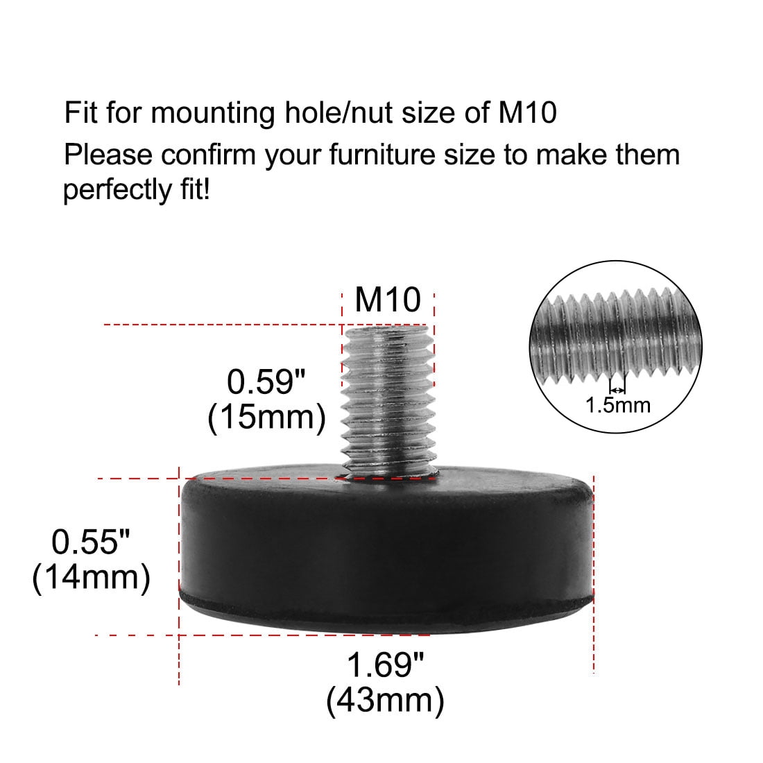 Unique Bargains 20Pcs M10 x 15 x 43mm Leveling Feet Adjustable Floor Protector
