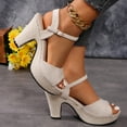 thumbnail image 6 of Xfvqtps Heeled Sandal for Womens Chunky Heels Flatform Peep Toe Suede Woven Sole Arch Support Ankle Adjustable Buckle Strap Non Slip Breathable Beach Dress Summer High Heels Beige, 6 of 9