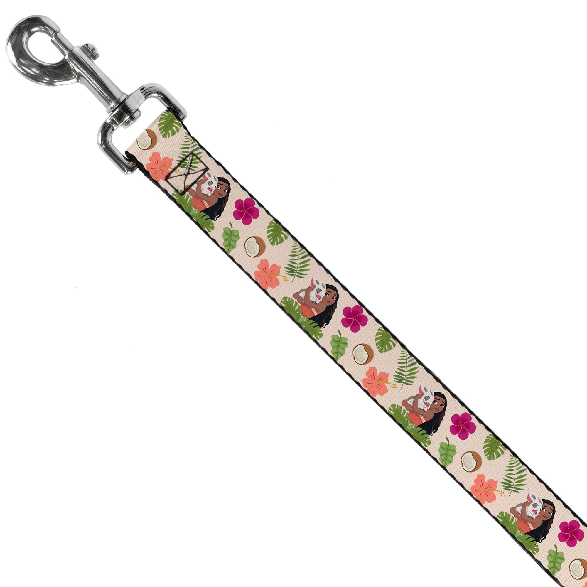 Disney Pet Leash, Dog Leash, Moana Hugging Pua Pose and Tropical Flora Beige, 6 Feet Long 1.0 Inch Wide