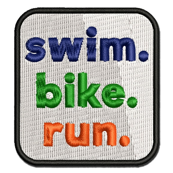 Swim Bike Run Words Triathlon Applique Multi-Color Embroidered Iron-On Patch - 2.5 Inch Small