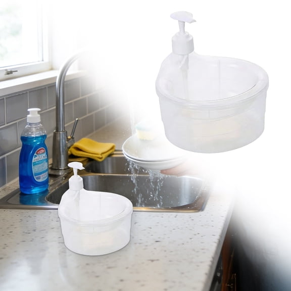 Liulin Dish Soap Dispenser, 2-in-1 Kitchen Soap Dispenser with Sponge Holder, Space Saving Dishwashing Soap Dispenser for Kitchen Sink Countertop Bathroom Counter Organizer and Storage, White
