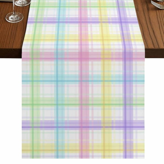Table Runners 70 Inches Long Dress Scarves, White Grid Farmhouse Coffee/Dining/Kitchen Table Decor, Holiday Table Runner, Colorful Plaid Modern Geometric Pattern 13x70 Inch