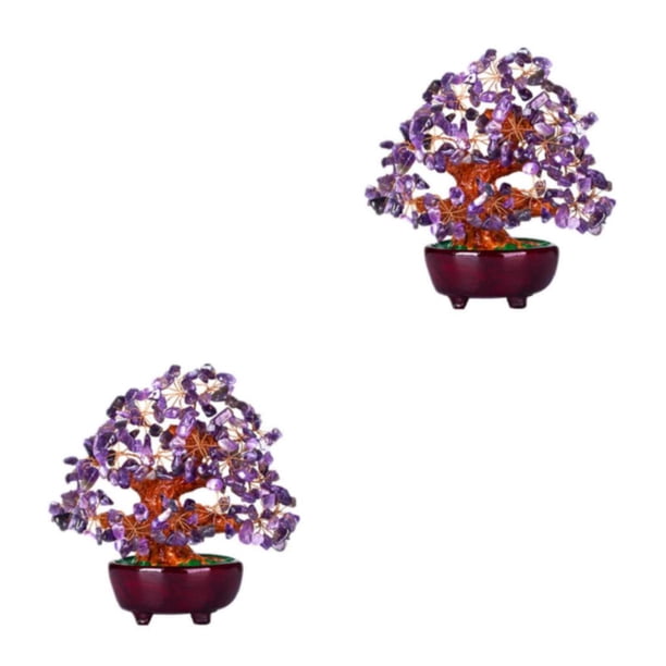 Wosthever Mini Crystal Money Tree Bonsai Style Purple Tree Home Office Decor Shui Feng Tipo 1 2Conjunto