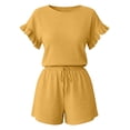 thumbnail image 4 of WAYUTE Womens Shorts Set Casual Summer Solid Color Ruffle Flowy 2 Piece Outfit Top and Drawstring Shorts Beach Holiday Clothing Sets, 4 of 5