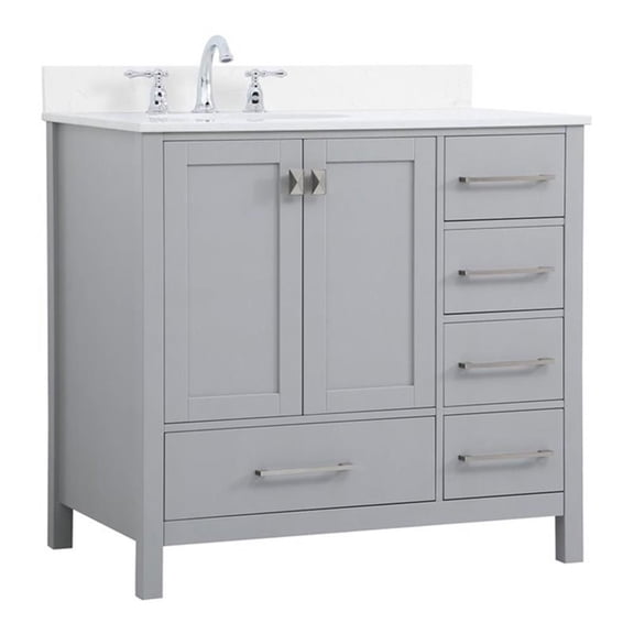 36 inch Single Bathroom Vanity in Gray with Backsplash