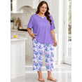 thumbnail image 5 of FEREMO Women Plus Size Pajamas Set Short Sleeve Prints Pjs Sets Sleepwear 2 Piece Loungewear Capri Pants with Pockets, 5 of 8