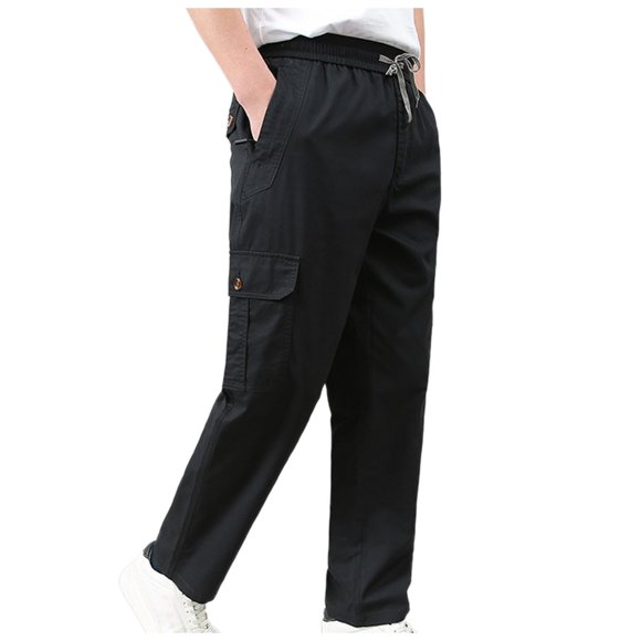 Pantalon Été Homme Pantalon Cargo pour Homme Joggers à Cordon de Serrage Pantalons de Survêtement Pantalon de Travail Sport avec Poches Pantalon Homme Décontracté Noir TTTTG