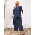 thumbnail image 5 of DARING DIVA Women's 2 Piece Chiffon Sets Dressy Pantsuit High Low Top Outfit S Dark Blue, 5 of 8
