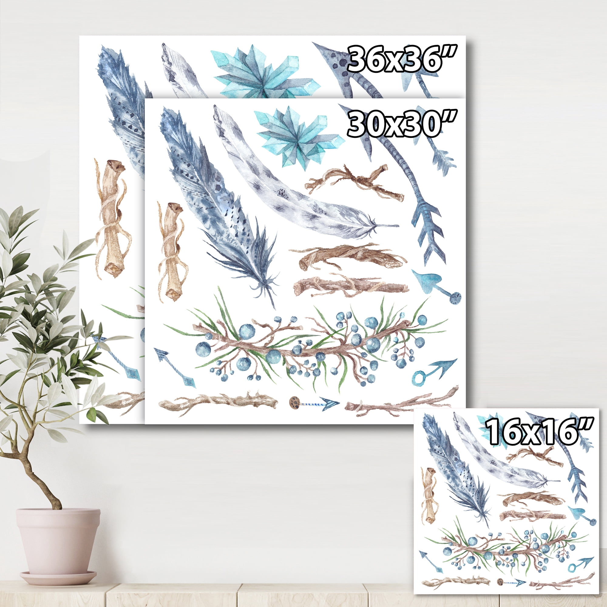 Designart ' Tribal Forest Elements ' Bohemian & Eclectic Canvas Wall Art Print