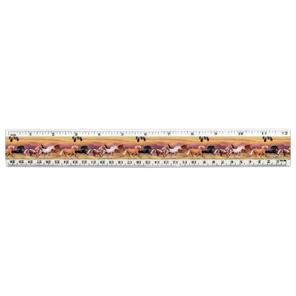 Palamino Horses Running Border Pattern 12 Inch Standard and Metric Plastic Ruler