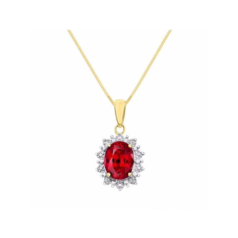 Princess Diana Inspired Halo Diamond & Ruby Pendant Necklace Set In Set in  14K Yellow Gold With 18 Chain LP4781RY-E 