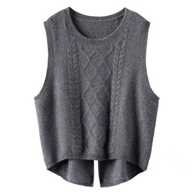 Uinagy Women's Fashion Solid Color Vest Loose Short Slit Knitted Sweater Vest