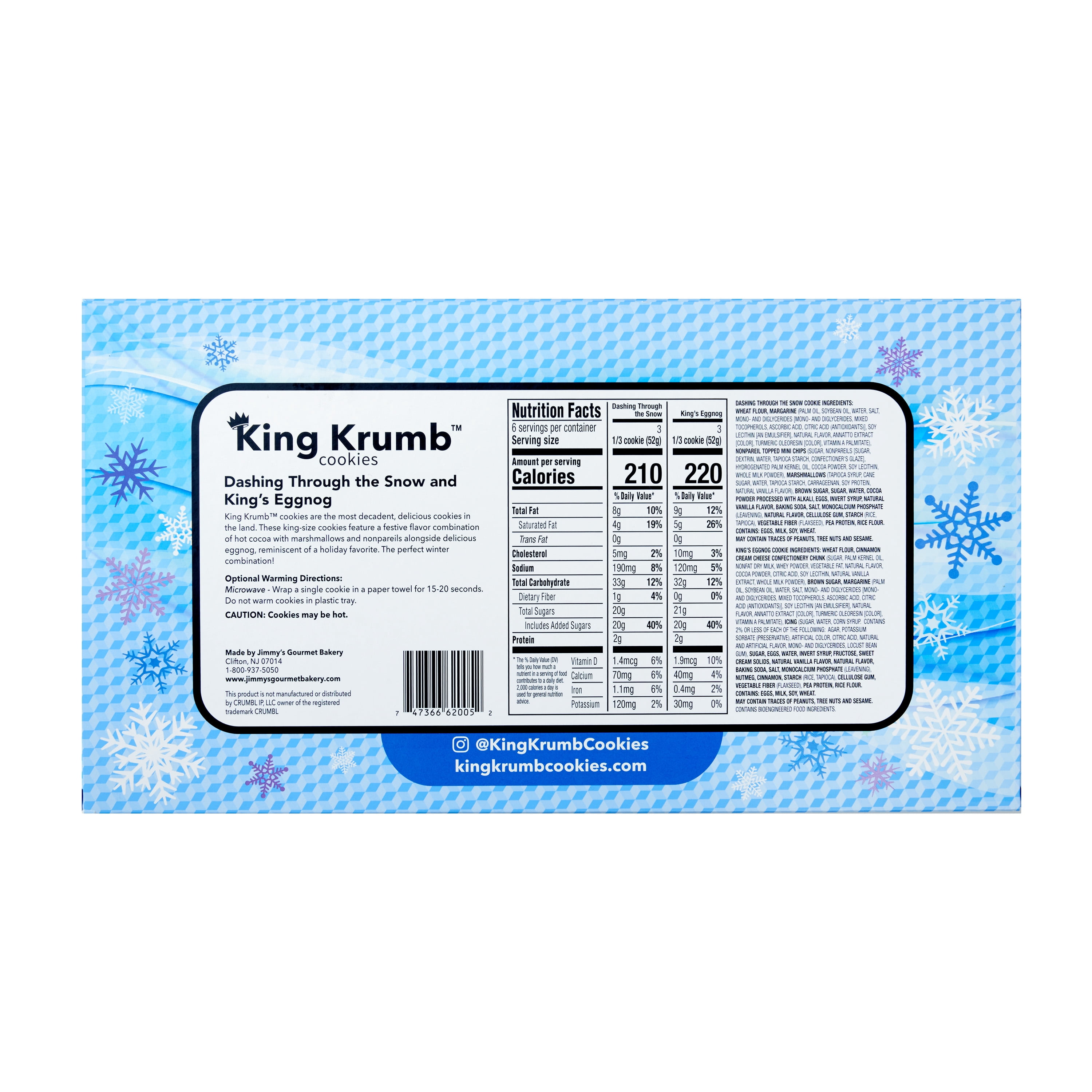 King Krumb Dashing Through The Snow and King's Eggnog Bakery Cookies, 11oz, 2 Count, Baked, Shelf-Stable, Ready to Eat