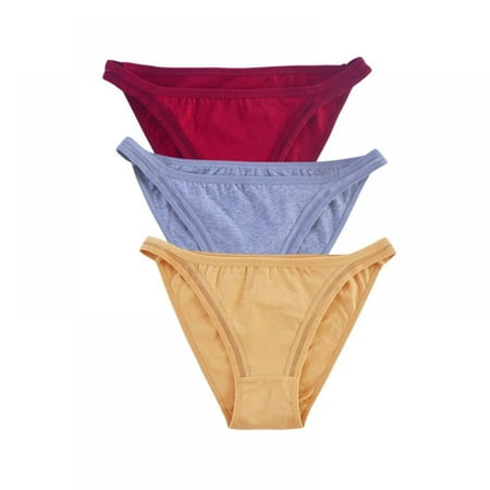 

Xmarks Women s Skin-Friendly Panties Mid/Low-Rise Cotton Half-wrapped Hip Briefs Solid Color Simple Soft Breathable Girl Bikini Briefs（3-Packs)