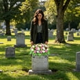 thumbnail image 2 of Large Artificial Headstone Flower Saddle Cemetery Grave Decoration 34 Roses Memorial Silk Bouquet Outdoor Weather-Resistant Tombstone Floral Arrangement for Cemetery Tribute, 2 of 4