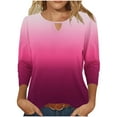 thumbnail image 2 of aidice Tops for Women Trendy Round Neck 3/4 Sleeve Tees Fitting Comfy Gradient Color Casual Shirts, 2 of 6