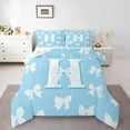 thumbnail image 3 of Homewish Kawaii Bow Letter H Bedding Comforter Set for Girl, Blue Cartoon Monogrammed Twin Comforter Sets, Cute Princess Bow-tie Reversible Bedding Set, Luxury Bedroom Decor, 2 Pieces, 3 of 8