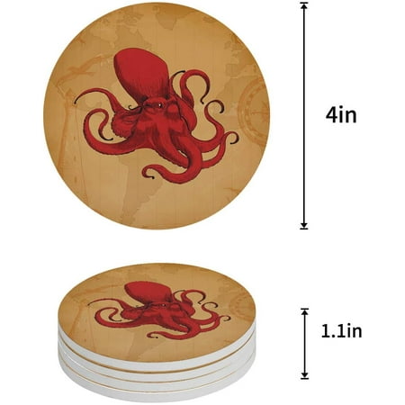 

ZHANZZK Red Octopus Set of 8 Round Coaster for Drinks Absorbent Ceramic Stone Coasters Cup Mat with Cork Base for Home Kitchen Room Coffee Table Bar Decor