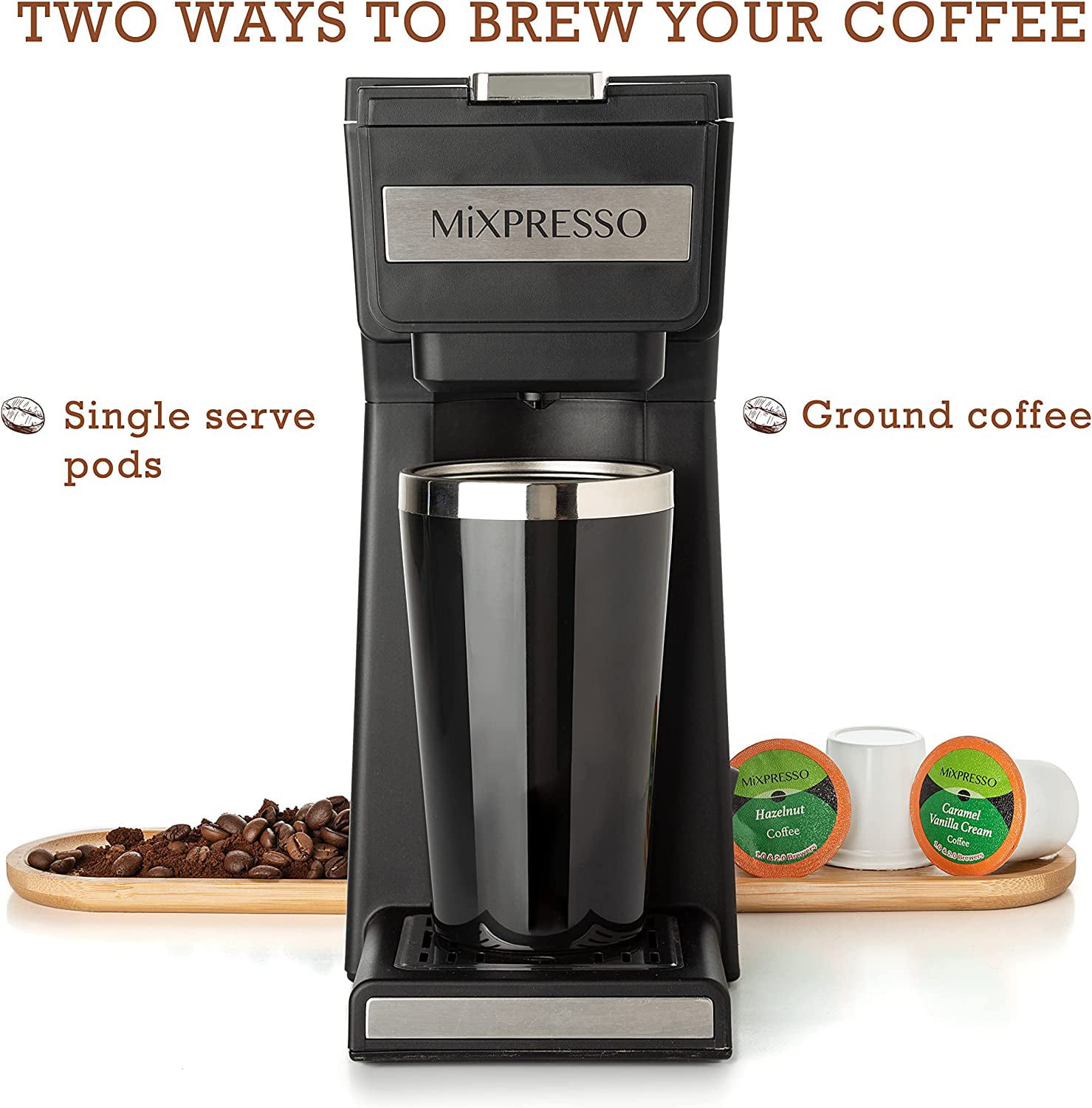 MIXPRESS Black 2 in 1 Single Serve K Cup Compatible & Ground Coffee Brewer
