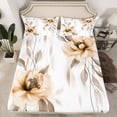 thumbnail image 2 of jejeloiu Watercolor Floral Twin Sheet Sets,Retro Flower Blossom Twin Fitted Sheet,White Brown Flat Sheet For Teens,Breathable Home Decor,3pcs, 2 of 7