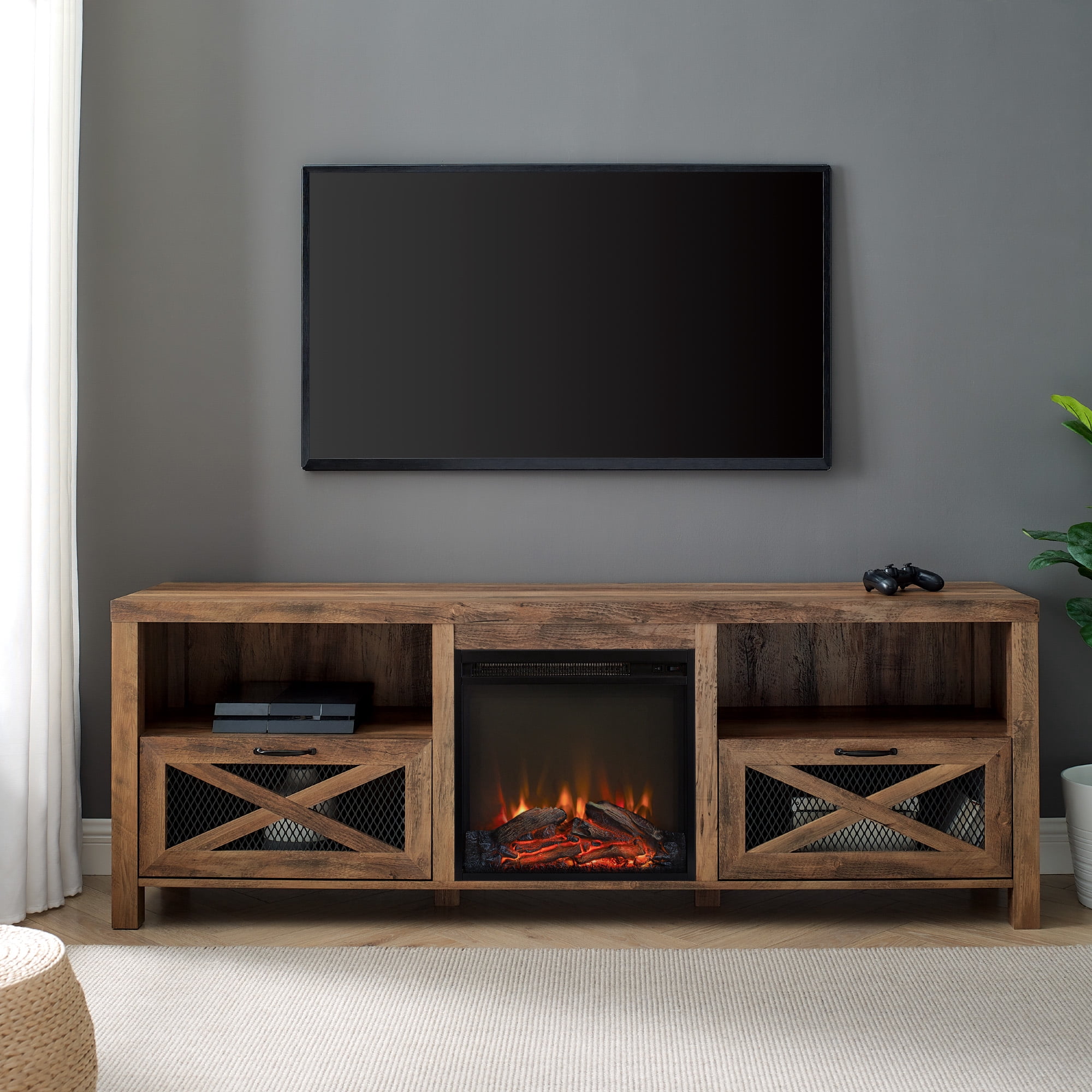 Walker Edison Fireplace TV Stand for TVs up to 80″, Reclaimed Barn wood Sansujyuku sansujyuku.com