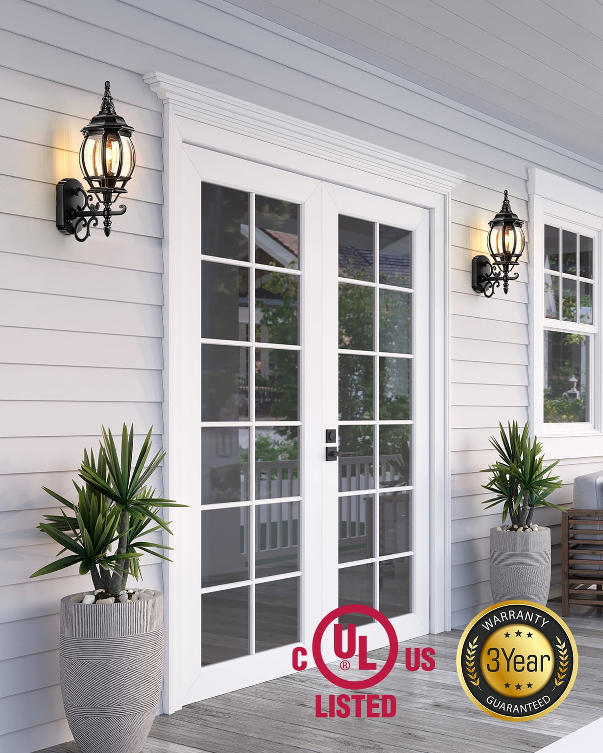VIANIS Outdoor Wall Light, Black Exterior Porch Light Wall Mount, Modern Outside Lantern Lights for House, Dusk to Dawn Outdoor Sconce Lighting for Garage, Front Door Light Fixture Outdoor Wall Lamps