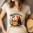 thumbnail image 4 of Nightmare on My Street Shirt | Spooky Castle Pumpkin Graphic Tee | Unisex Fall T-Shirt, Azalea, Size S, 4 of 6