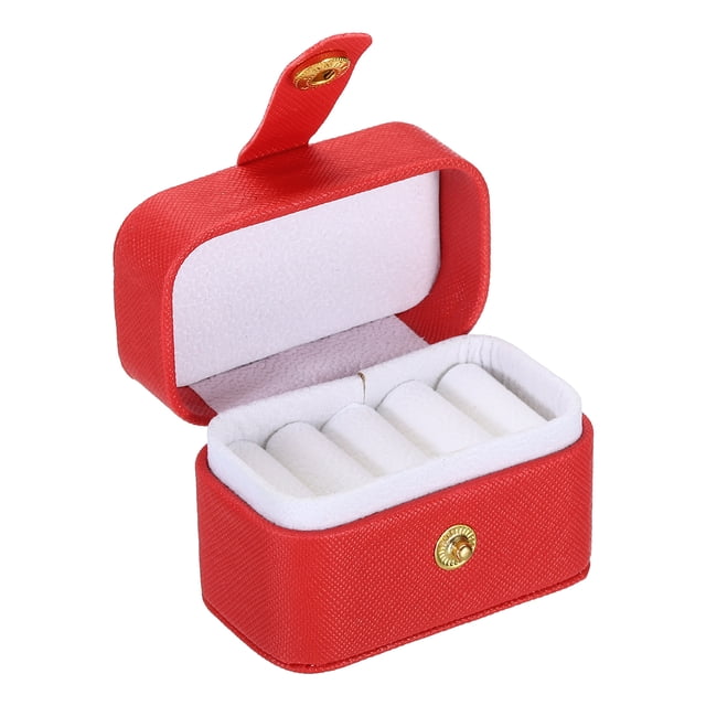 Unique Bargains Velvet Ring Box, 4 Slots Travel Ring Box Jewelry Holder Portable Mini Jewelry Case for Rings, Red