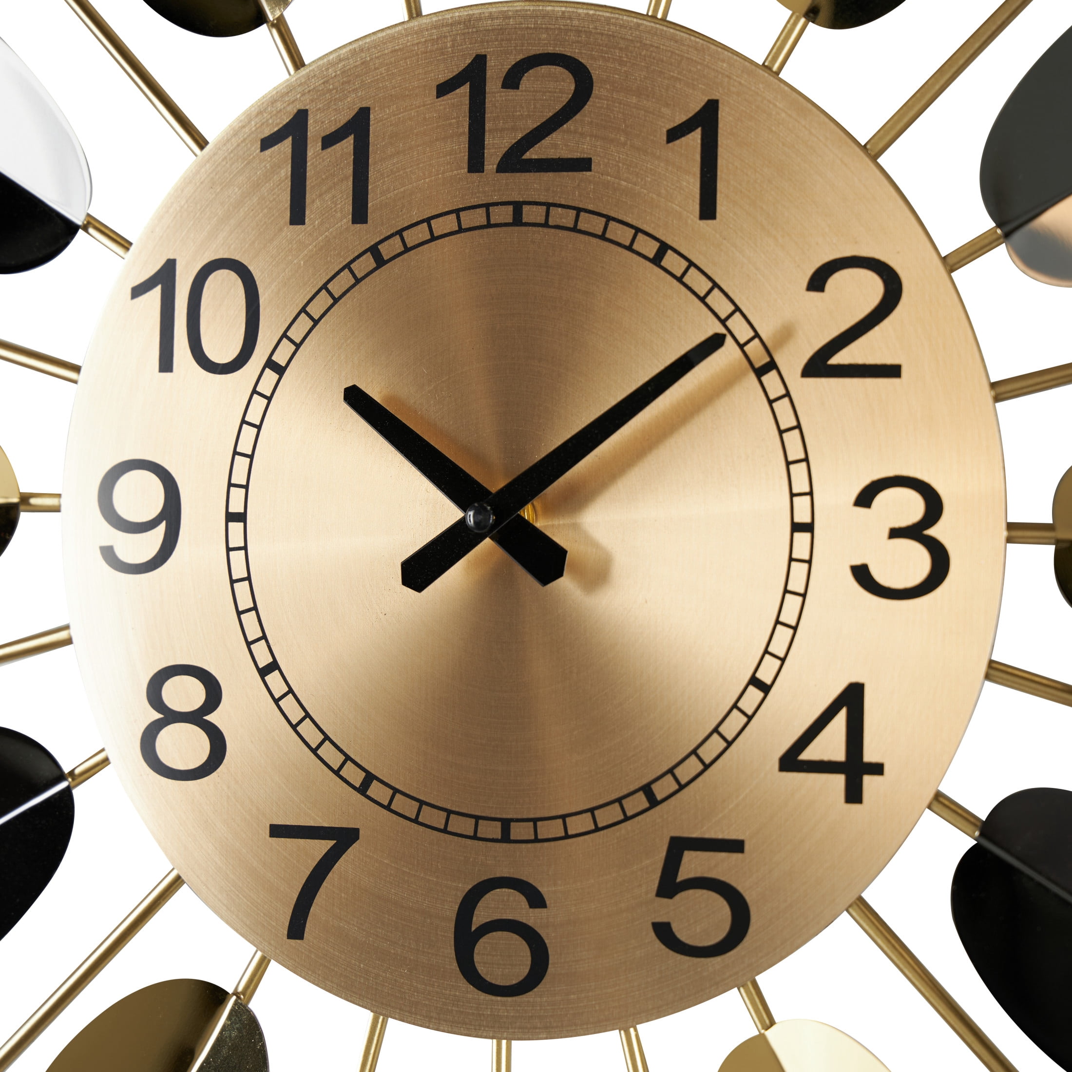 DecMode 26" Gold Stainless Steel Metal Leaf Radial Wall Clock with Black Accents