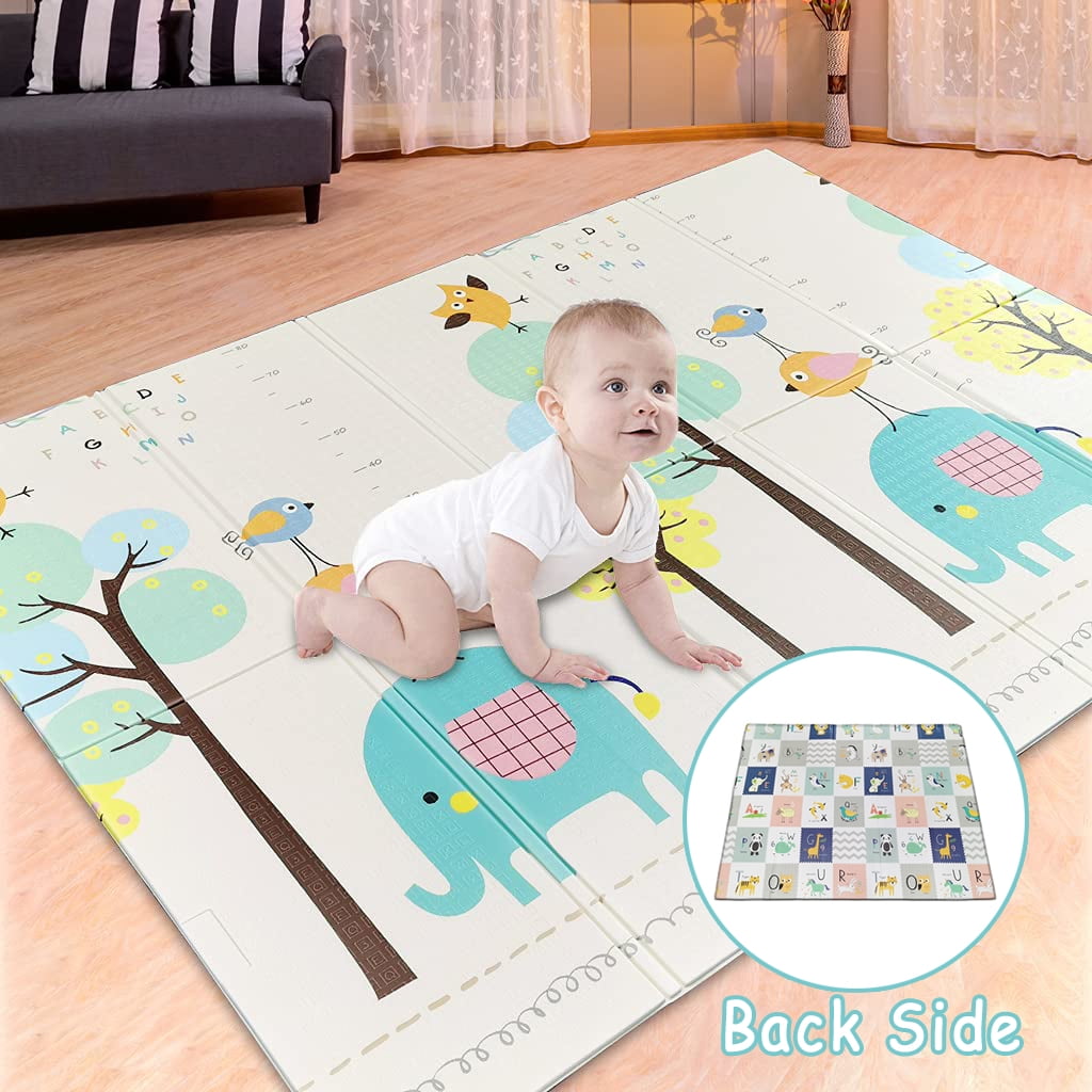 Baby Crawling Mat for Hard Floors 79x71 Inches Extra Large Tummy Time Floor Play Mat Game Mat 0.4 Inch Thick Reversible Waterproof Baby Play Mat C 