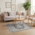 thumbnail image 3 of ODIKA 4'x6' Gray Geometric Diamond Pattern Washable Area Rug Contemporary Angular Motifs with Layered Border Stain Resistant, Low Pile, Easy Care for Dorm Room, Small Living, 3 of 7