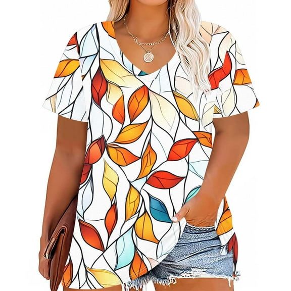 Plus Size 4X Women's Summer Short Sleeve Tops Under $10 Free Shipping Casual Loose Flower Print Blouses