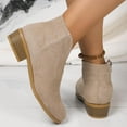 thumbnail image 4 of hopeusnice Women's Suede Ankle Boots Zipper Block Low Heel Slip On Booties V Cut Open Toe Comfortable Round Toe Short Boots Beige 38, 4 of 7