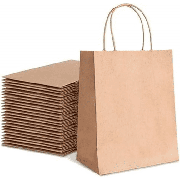 EcoQuality 12x7x16 Inch Brown Kraft Paper Shopping Bags with Handles (25)
