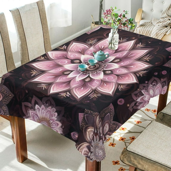DEIARA Purple Mandala Flowers Square Tablecloth 54×54in Polyester Fabric Tablecloth Washable Dust Resistant Wrinkle Resistant