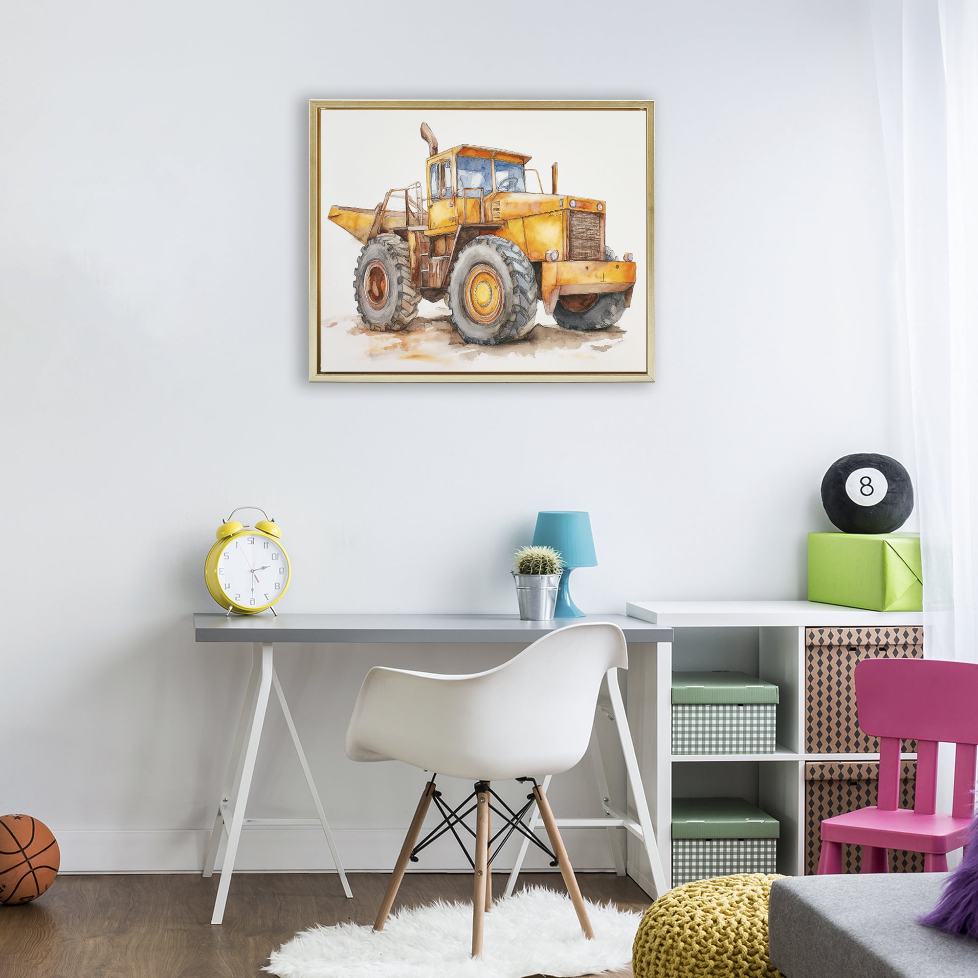 Stupell Industries Construction Truck Whimsicality Gold Framed Floater Canvas Wall Art, design by Steve Hunziker
