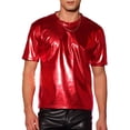 thumbnail image 1 of Camiseta metálica de hombre INSPIRE CHIC, cuello redondo, mangas cortas, brillante, para fiesta y discoteca, talla XL, roja, 1 of 7