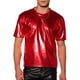 thumbnail image 1 of Camiseta metálica de hombre INSPIRE CHIC, cuello redondo, mangas cortas, brillante, para fiesta y discoteca, talla XL, roja, 1 of 7